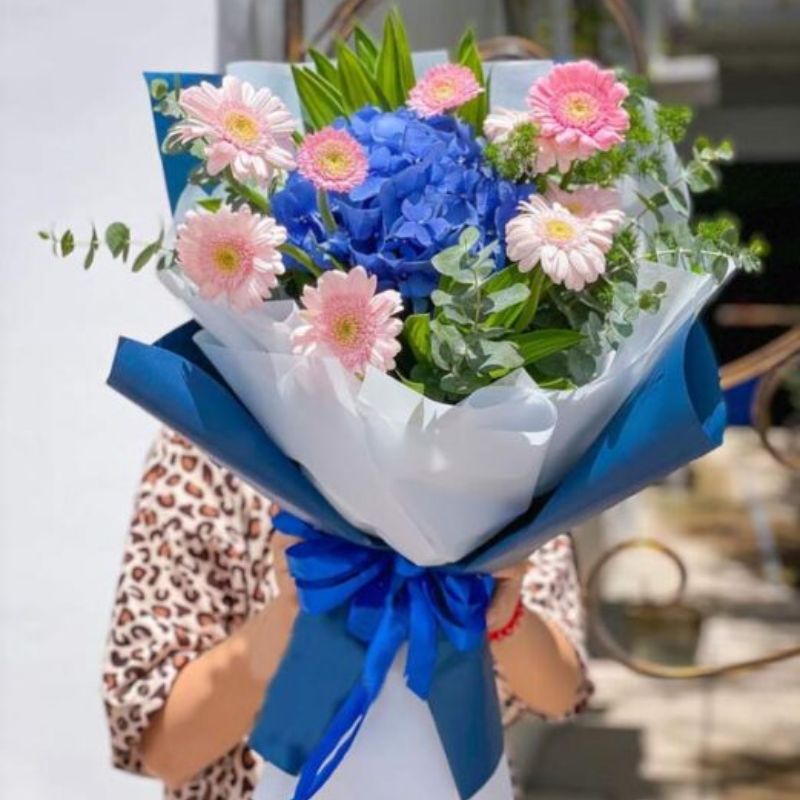 Hoa đồng tiền mix với hoa cẩm tú cầu