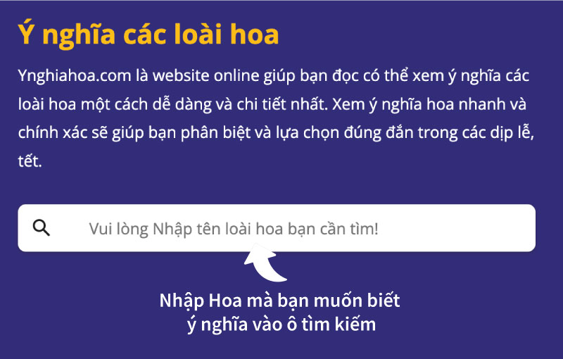 Bước 1: Nhập Loài Hoa mà bạn muốn biết ý nghĩa vào ô tìm kiếm